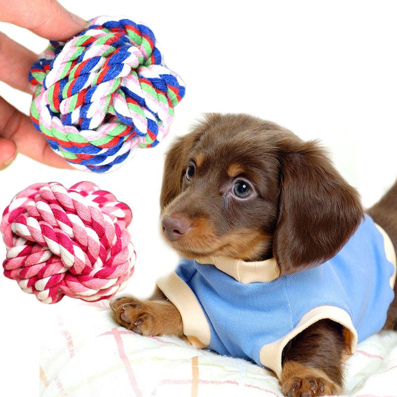 Durable Cotton Rope Ball Dog Toy – Interactive Chew Toy for Teeth Cleaning & Playtime Fun - Knack'd Up