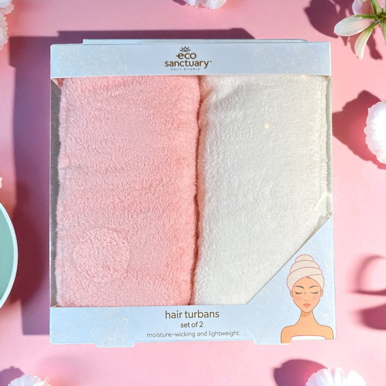 Eco Sanctuary Hair Turban Set (2 - Pack) – Fast - Drying Microfiber Hair Wraps for Frizz - Free, Salon - Soft Results - Knack'd Up