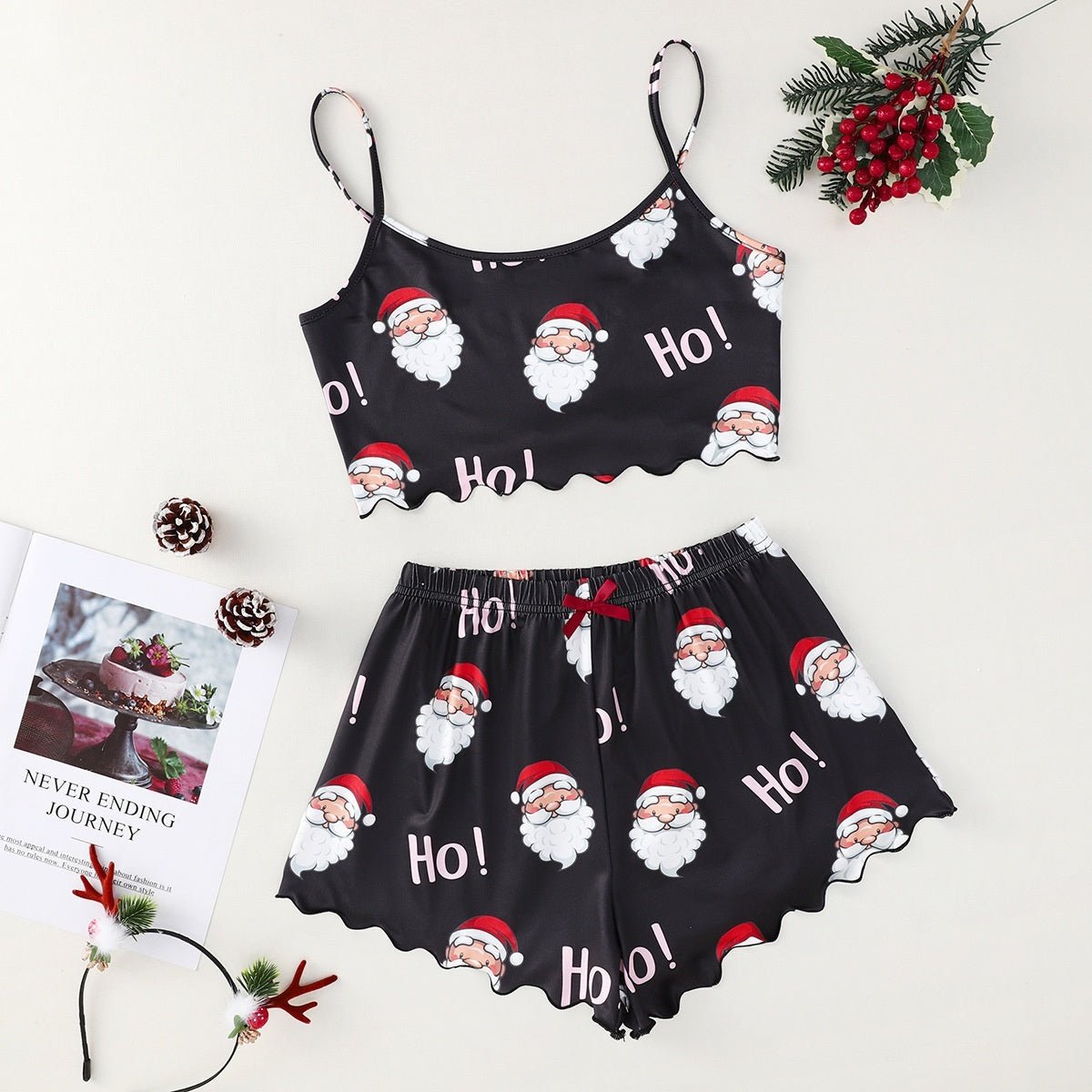 Festive Christmas Pajama Set – Holiday Camisole & Shorts Loungewear for Women - Knack'd Up