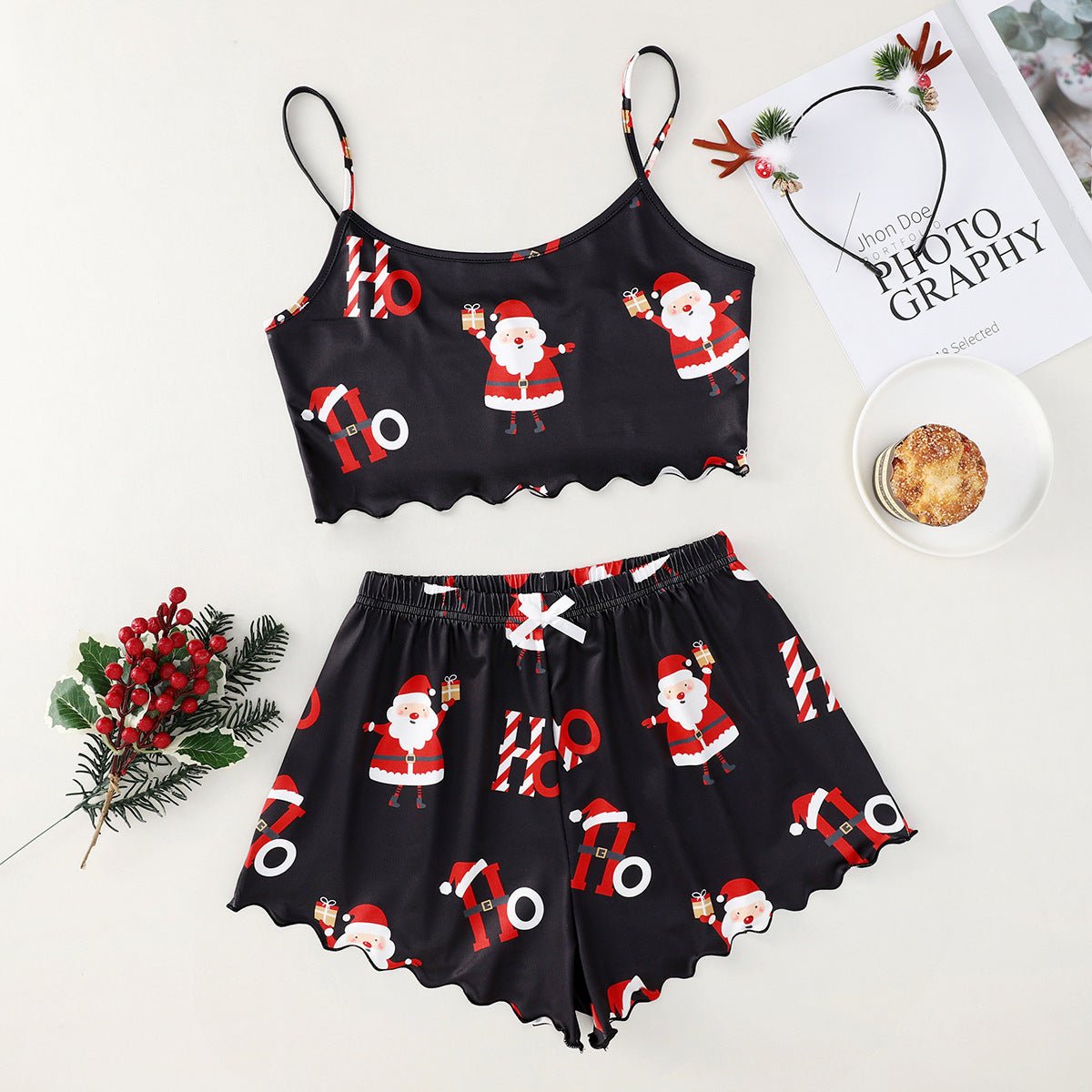 Festive Christmas Pajama Set – Holiday Camisole & Shorts Loungewear for Women - Knack'd Up