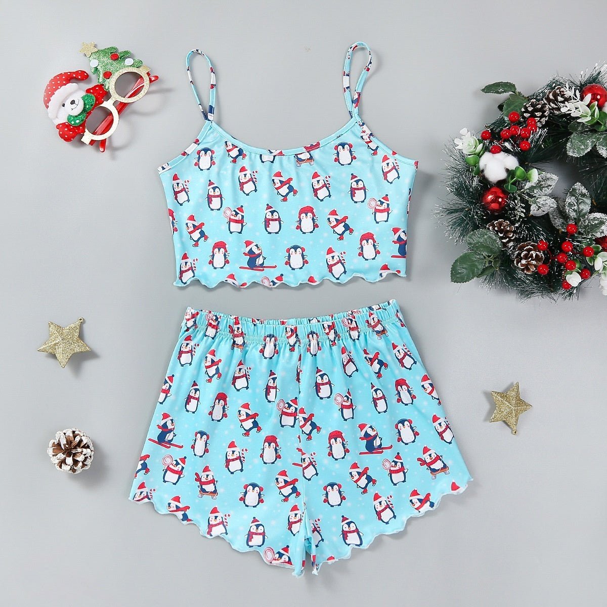 Festive Christmas Pajama Set – Holiday Camisole & Shorts Loungewear for Women - Knack'd Up