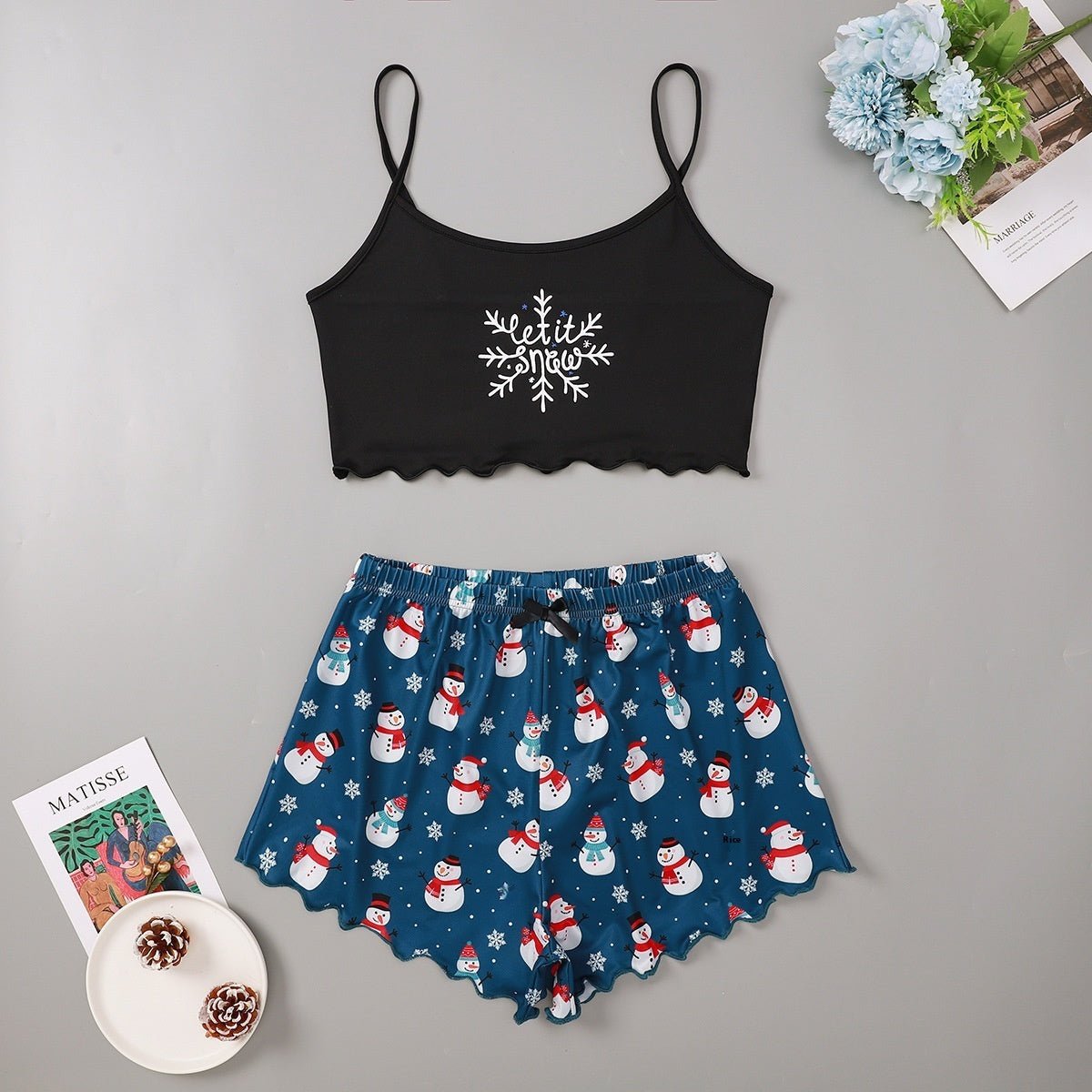 Festive Christmas Pajama Set – Holiday Camisole & Shorts Loungewear for Women - Knack'd Up