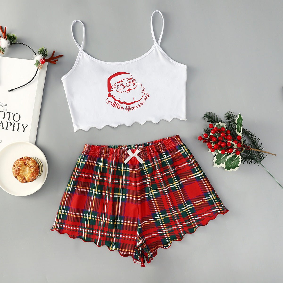 Festive Christmas Pajama Set – Holiday Camisole & Shorts Loungewear for Women - Knack'd Up