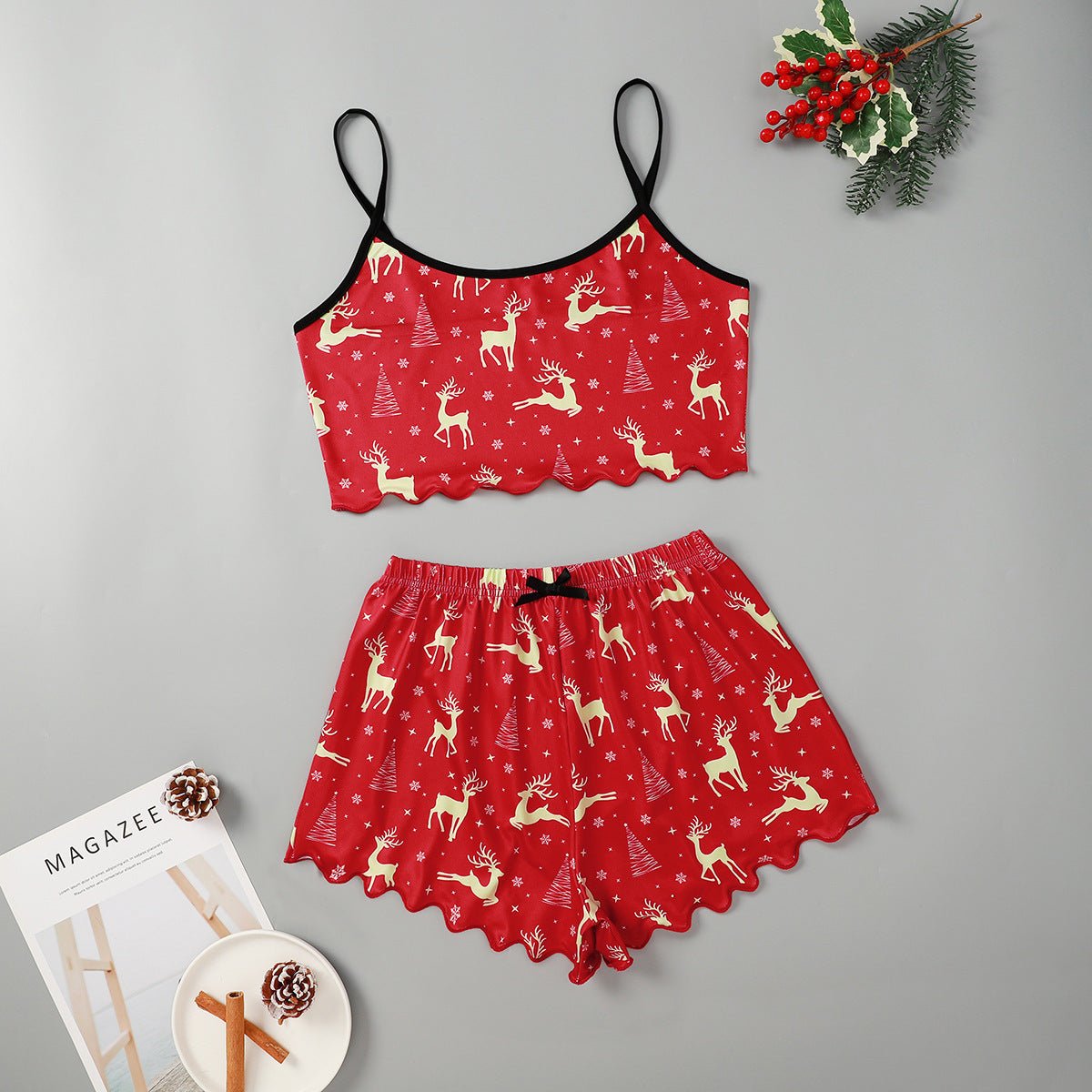 Festive Christmas Pajama Set – Holiday Camisole & Shorts Loungewear for Women - Knack'd Up