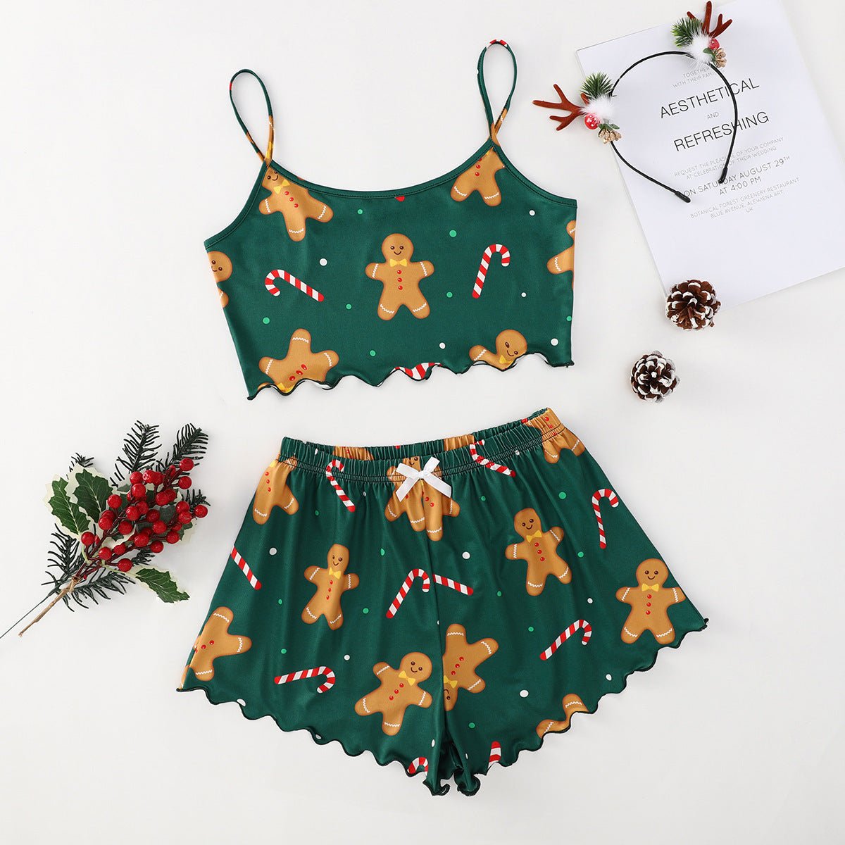 Festive Christmas Pajama Set – Holiday Camisole & Shorts Loungewear for Women - Knack'd Up