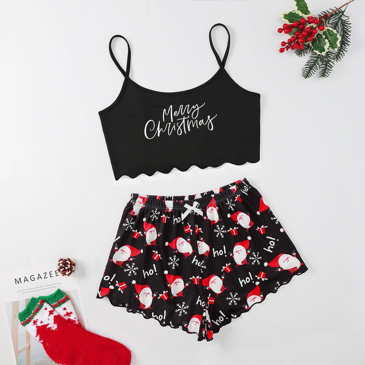 Festive Christmas Pajama Set – Holiday Camisole & Shorts Loungewear for Women - Knack'd Up