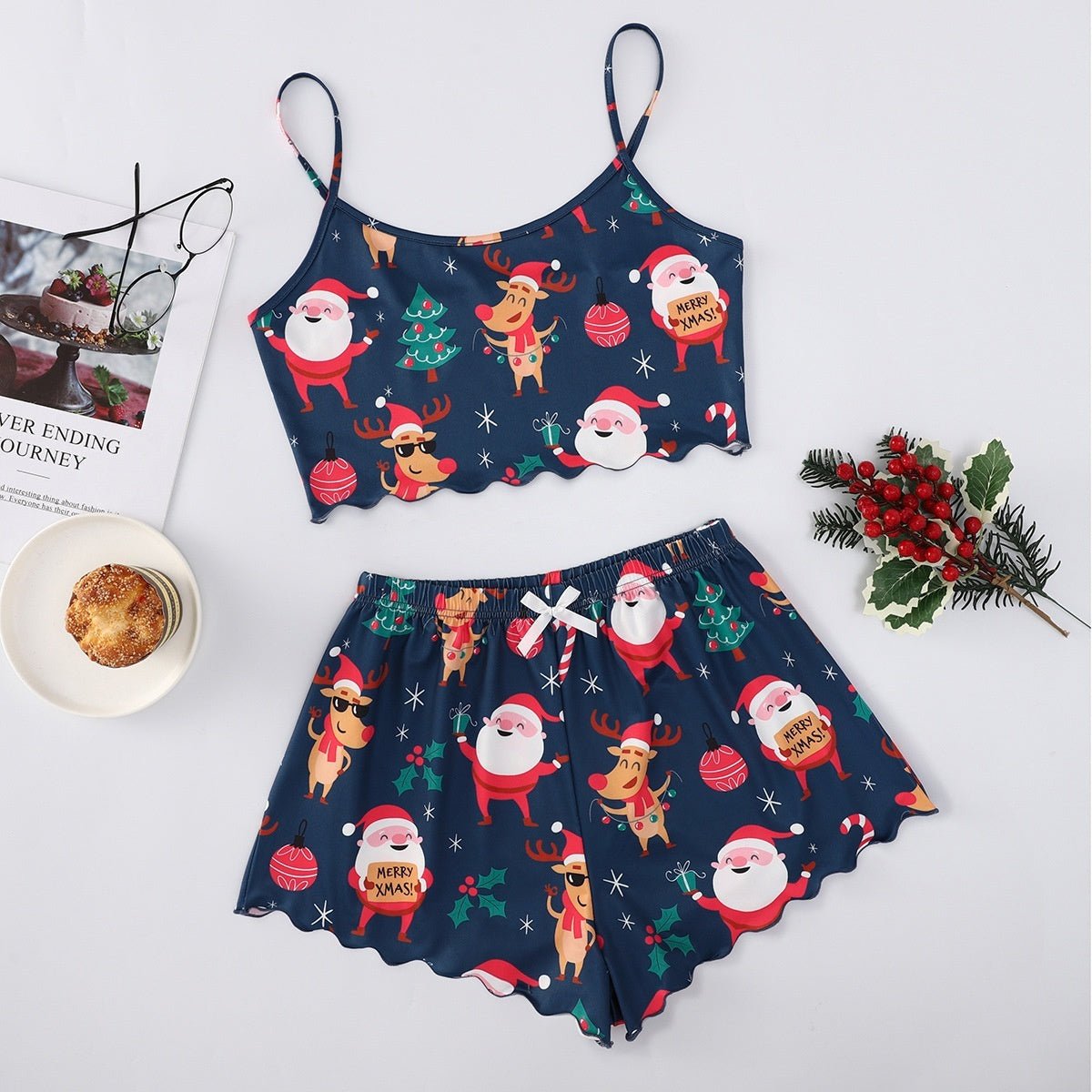 Festive Christmas Pajama Set – Holiday Camisole & Shorts Loungewear for Women - Knack'd Up