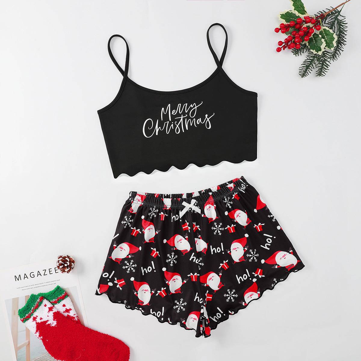 Festive Christmas Pajama Set – Holiday Camisole & Shorts Loungewear for Women - Knack'd Up