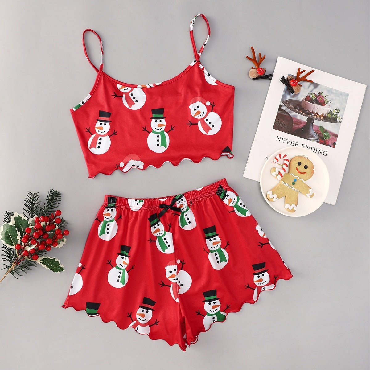 Festive Christmas Pajama Set – Holiday Camisole & Shorts Loungewear for Women - Knack'd Up