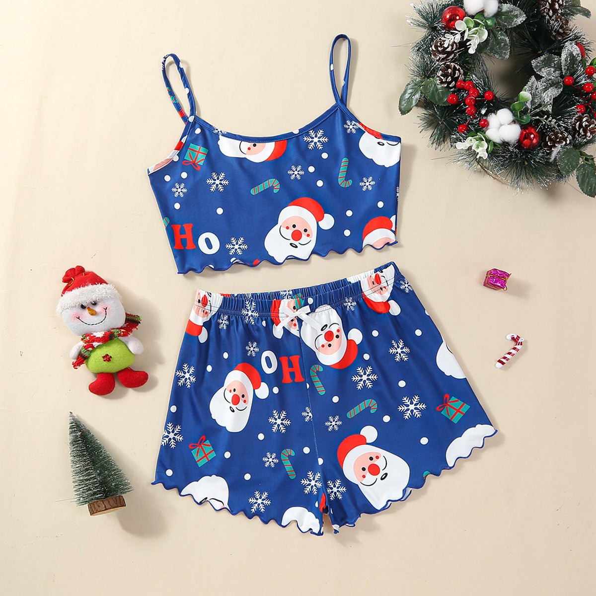 Festive Christmas Pajama Set – Holiday Camisole & Shorts Loungewear for Women - Knack'd Up
