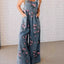 Floral Print Wide Leg Denim Overalls - Knack'd Up