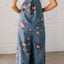 Floral Print Wide Leg Denim Overalls - Knack'd Up