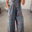 Floral Print Wide Leg Denim Overalls - Knack'd Up