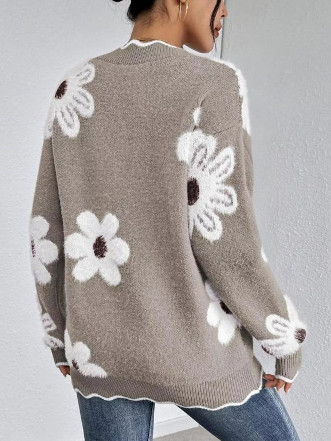 Floral V - Neck Long Sleeve Sweater - Knack'd Up