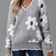 Floral V - Neck Long Sleeve Sweater - Knack'd Up