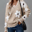 Floral V - Neck Long Sleeve Sweater - Knack'd Up