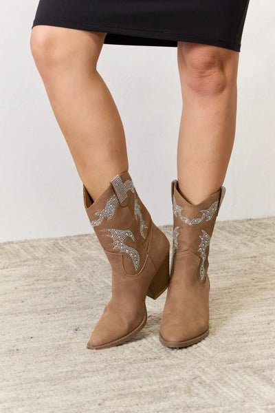 Forever Link Rhinestone Detail Cowboy Boots - Knack'd Up
