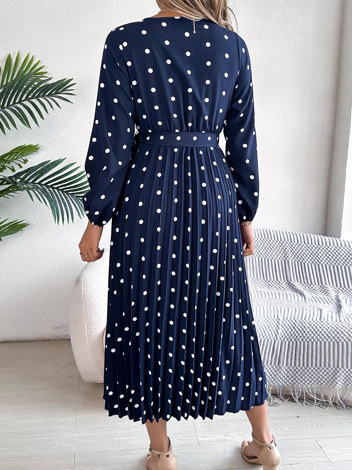 Front Tie Polka Dot Midi Pleated Dress - Knack'd Up