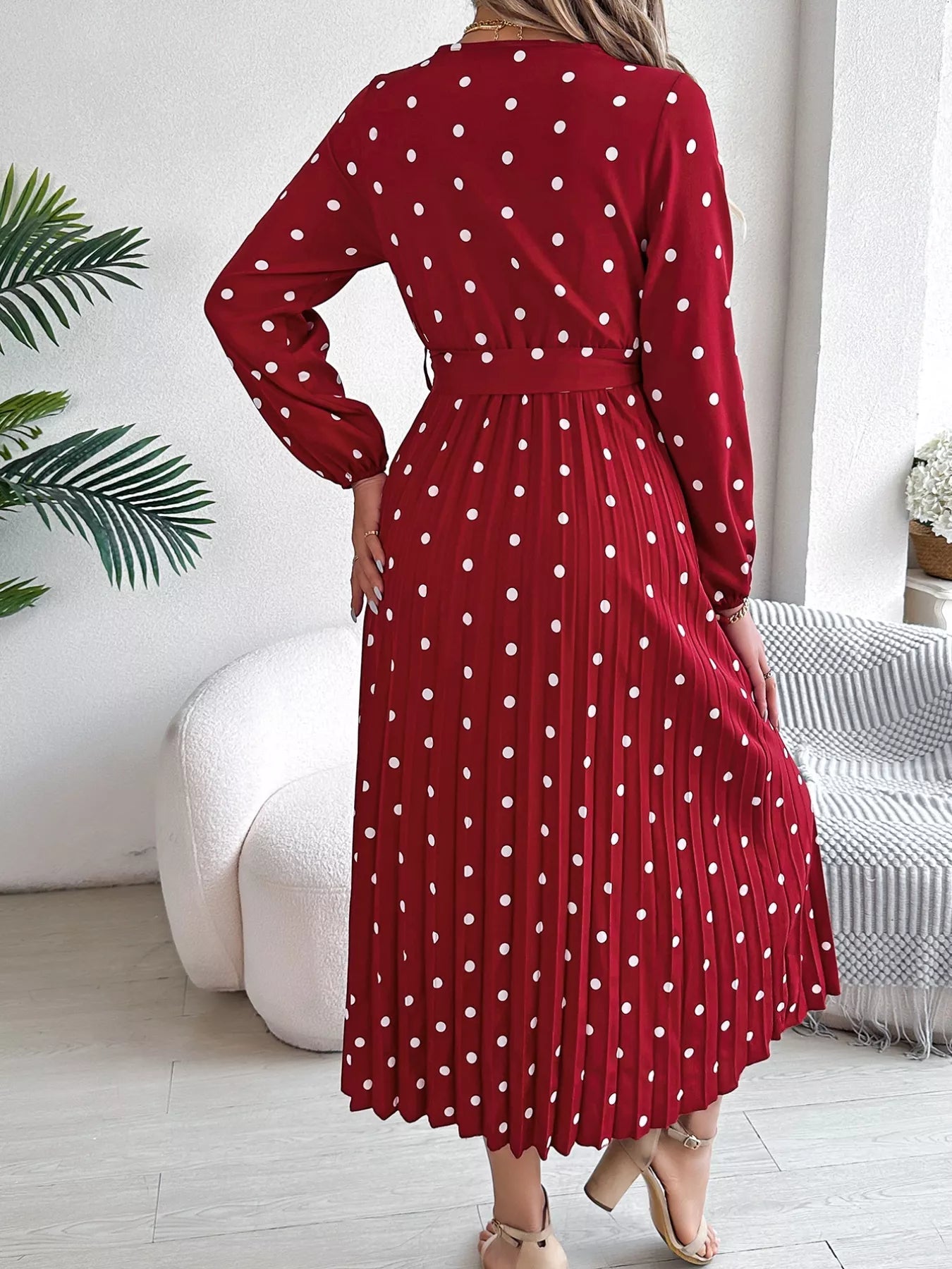 Front Tie Polka Dot Midi Pleated Dress - Knack'd Up