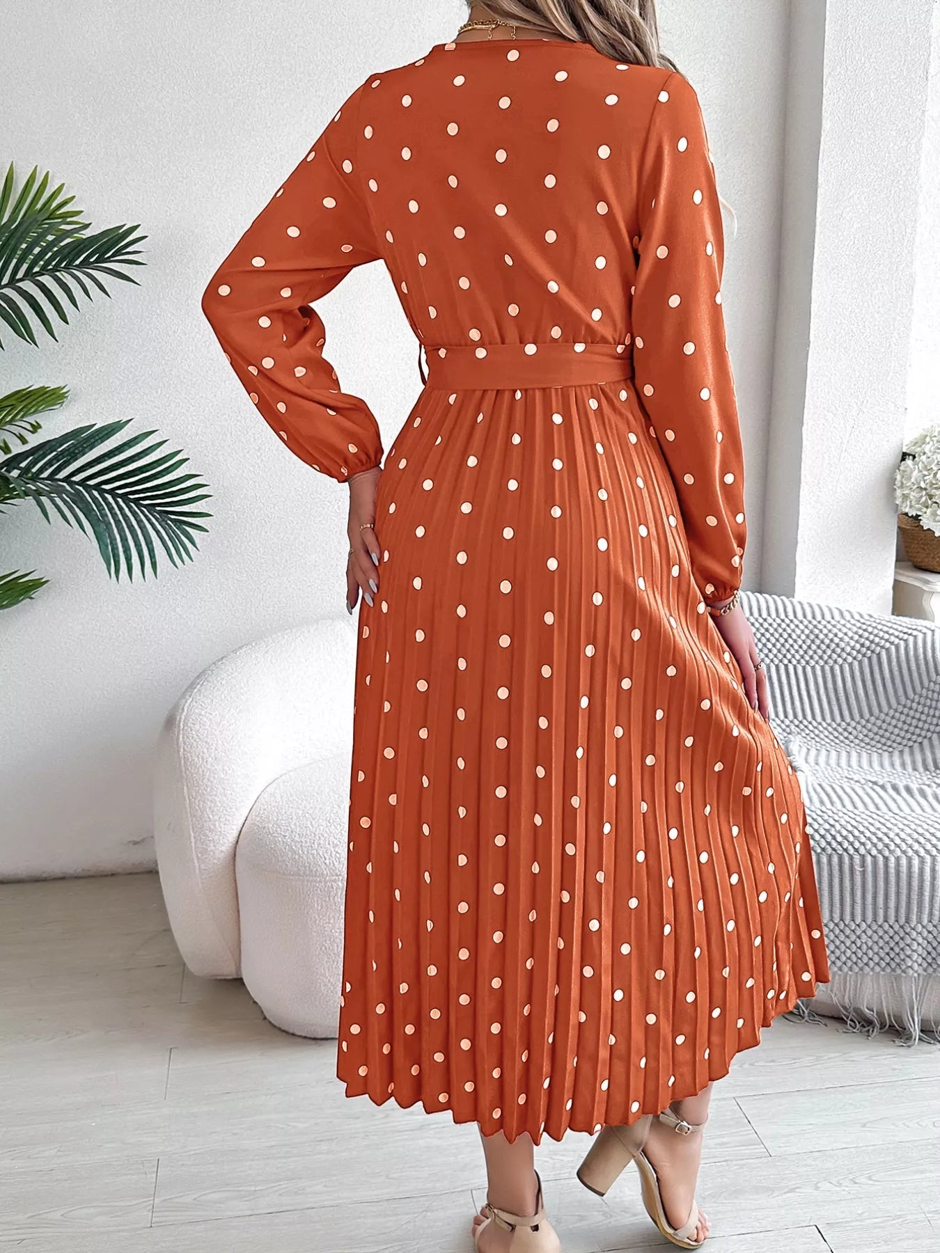 Front Tie Polka Dot Midi Pleated Dress - Knack'd Up