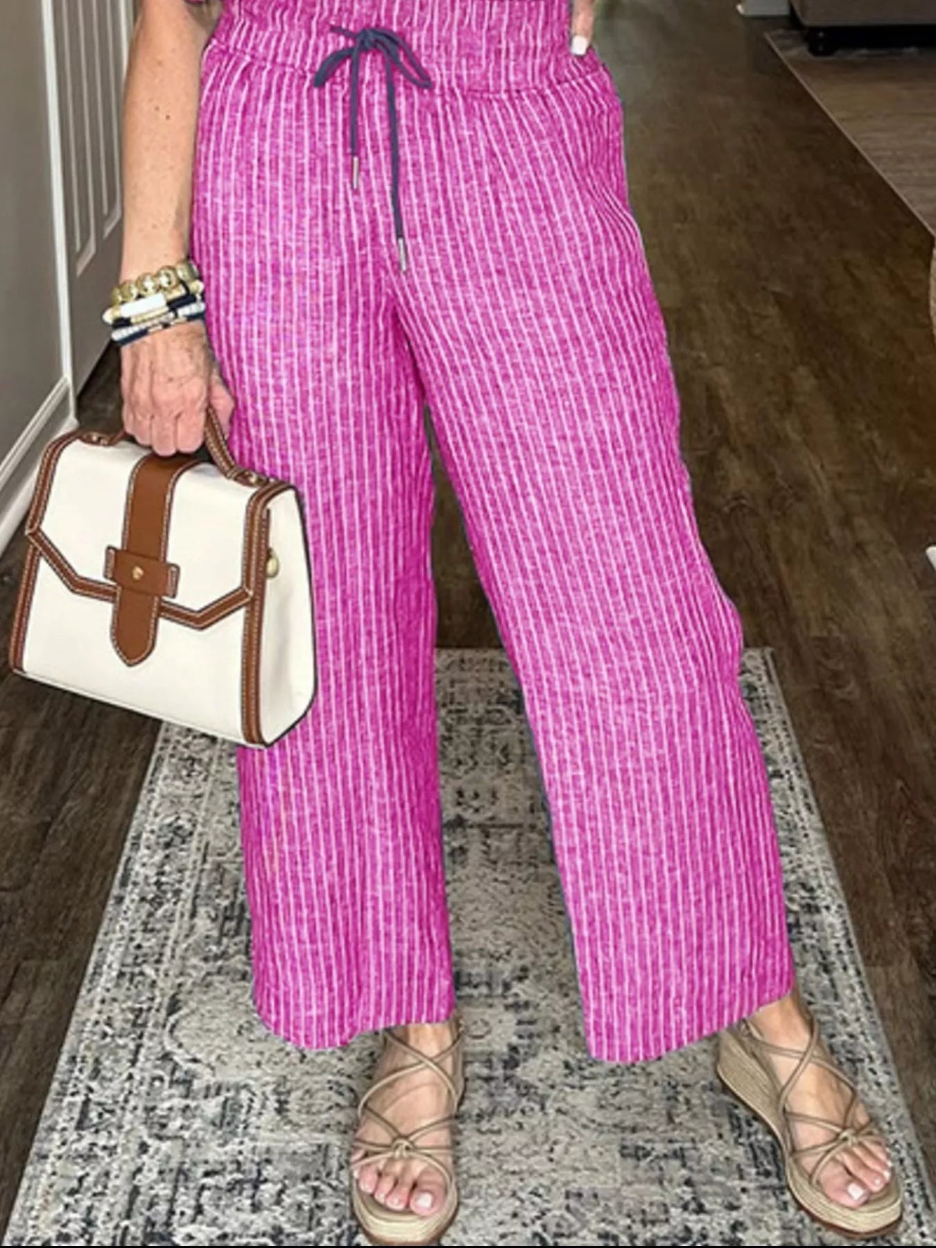 Full Size Striped Button - Up Shirt and Wide Leg Pants Casual Set Plus Size - Knack'd Up