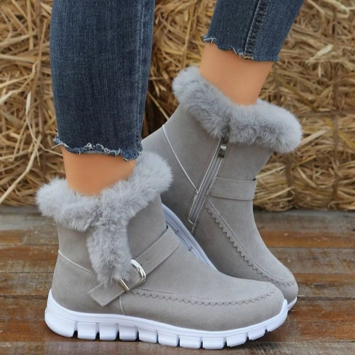 Fuzzy Trim Buckle Boots - Knack'd Up
