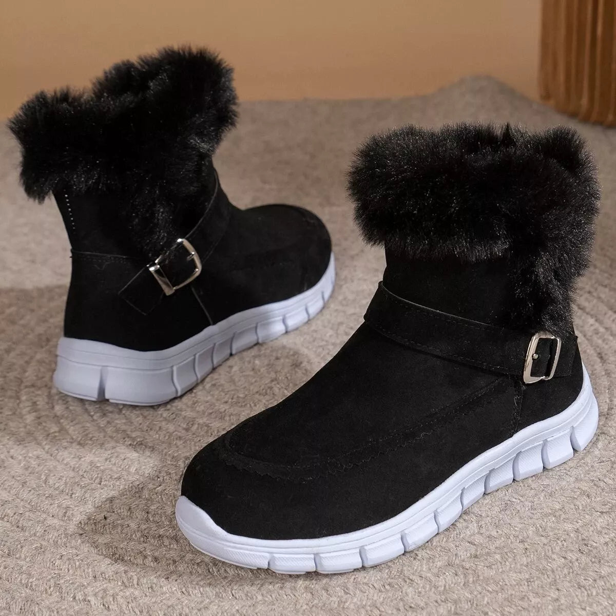 Fuzzy Trim Buckle Boots - Knack'd Up