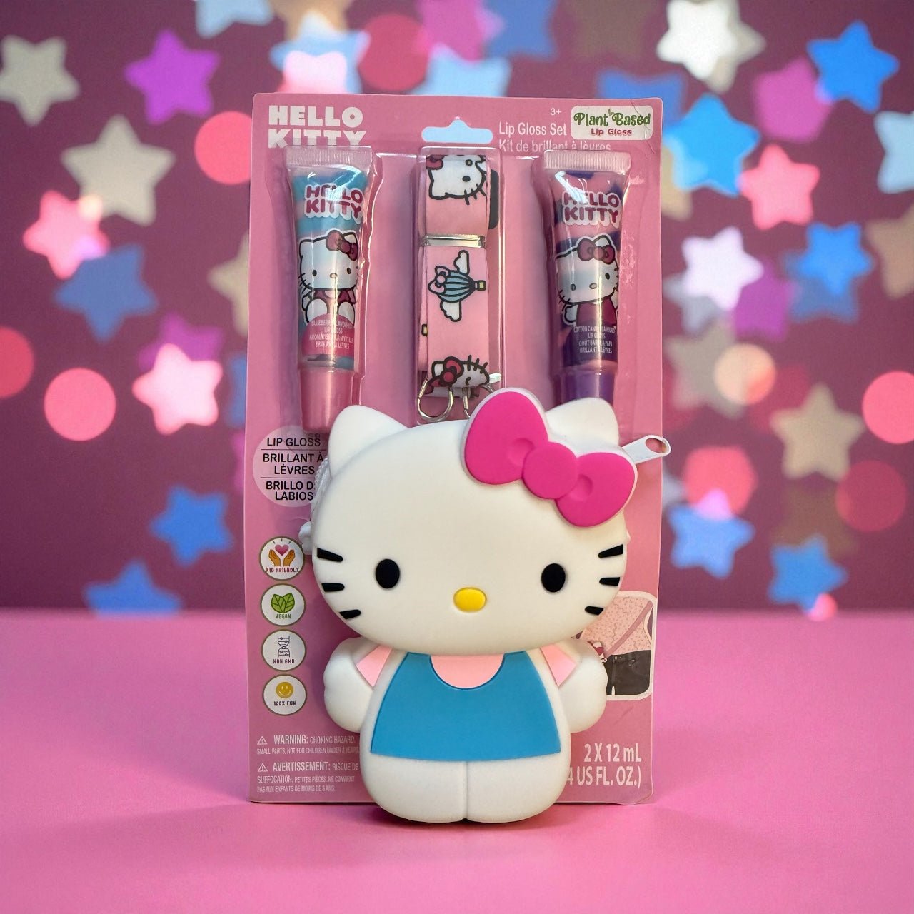 Hello Kitty Lip Gloss Gift Set – Plant - Based Kids Lip Gloss with Keychain Holder (2 - Piece Set) - Knack'd Up