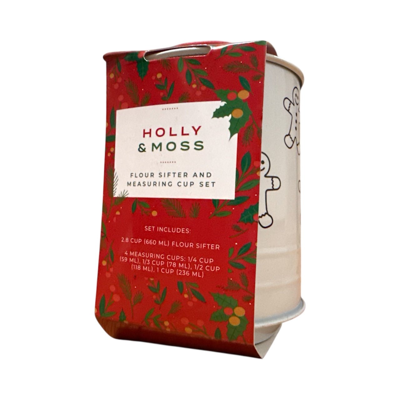 Holiday Flour Sifter & Measuring Cup Set – Christmas Baking Essentials with Whisk | Gingerbread & Festive Print Kitchen Gift Set - Knack'd Up