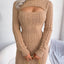 Hollow - Out Cable - Knit Bodycon Sweater Dress – Waist - Cinching Long Sleeve Knit Dress for Fall & Winter - Knack'd Up
