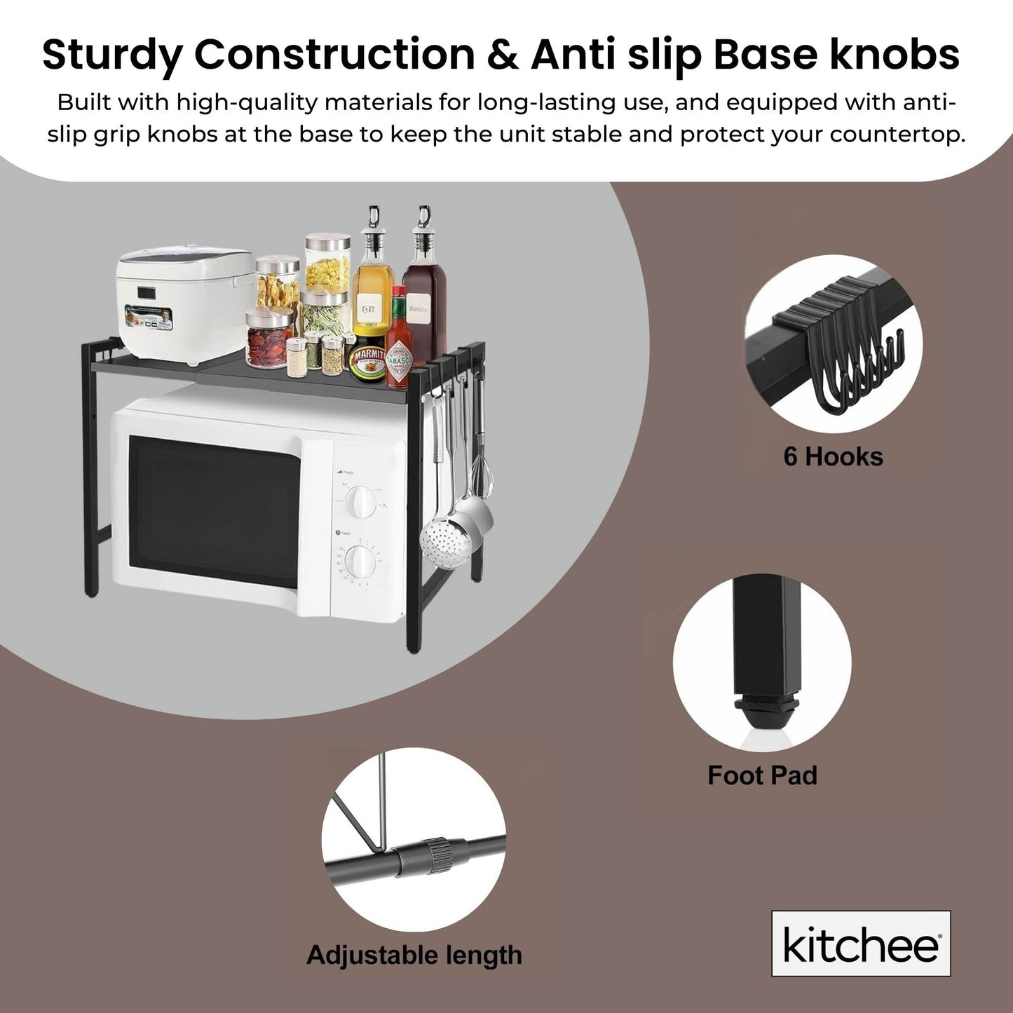 Kitchee Microwave Single Shelf - Expanding Storage Rack Kitchen Organiser Stand - Knack'd Up