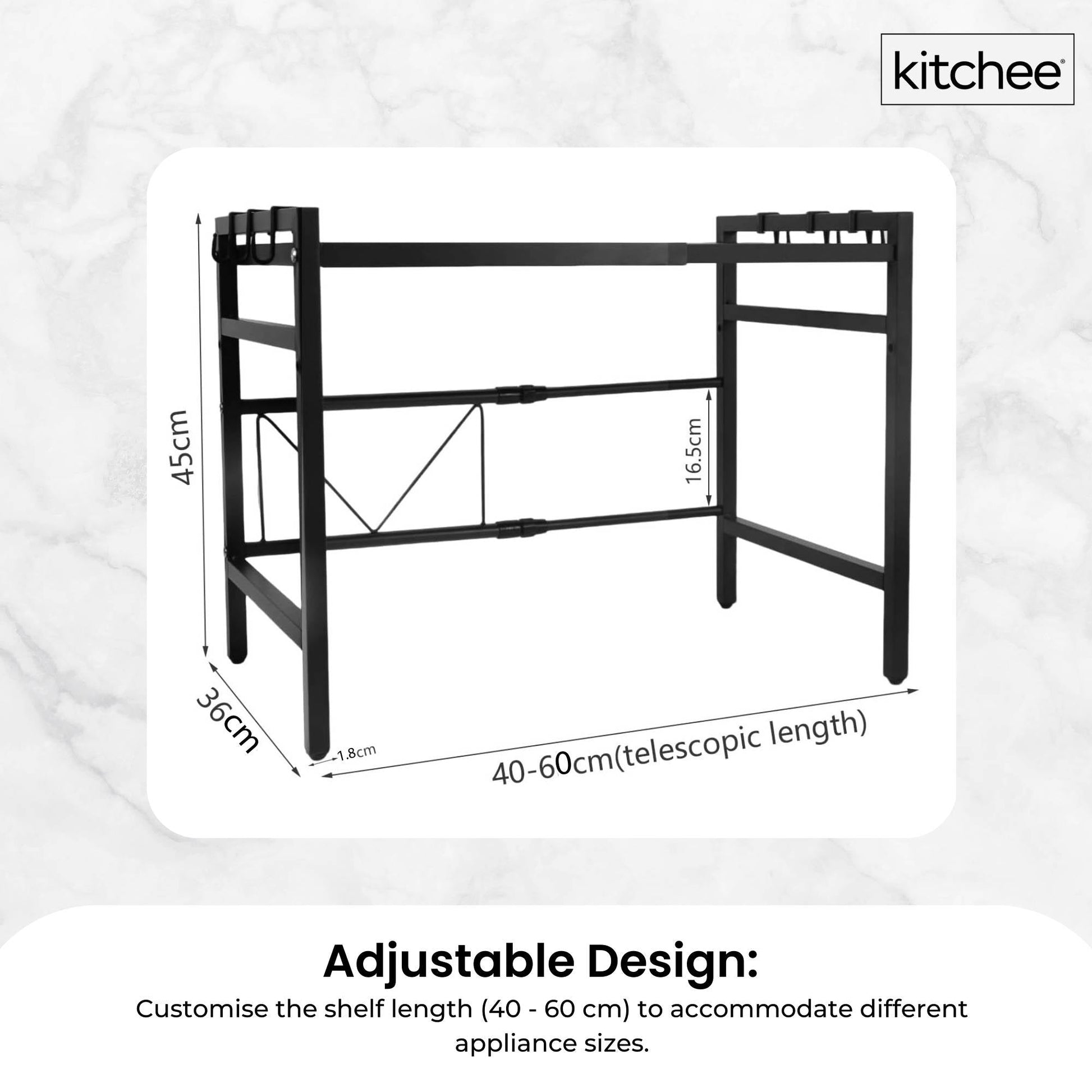Kitchee Microwave Single Shelf - Expanding Storage Rack Kitchen Organiser Stand - Knack'd Up