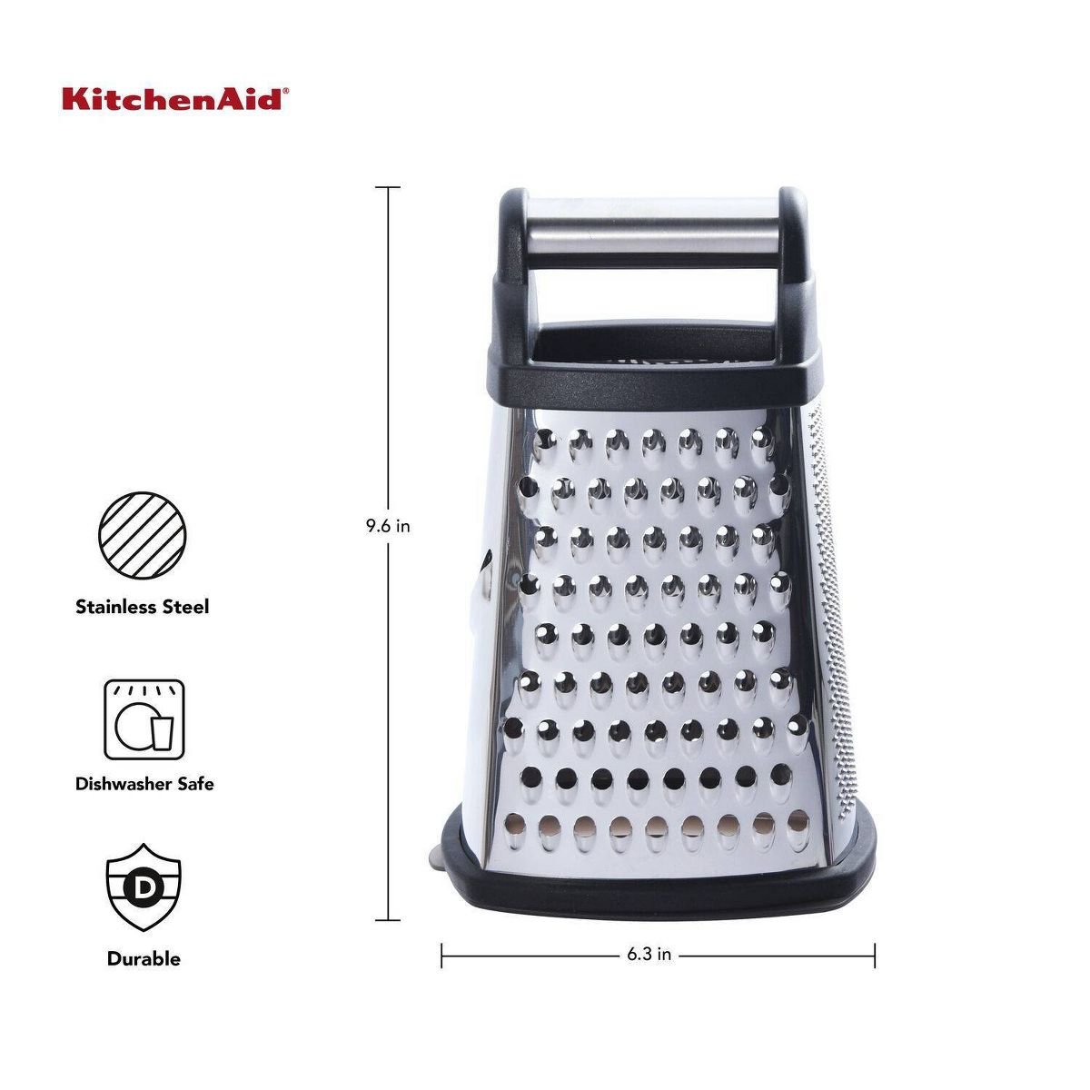 KitchenAid Gourmet 4 - Sided Box Grater – Stainless Steel Cheese, Vegetable & Zester Grater with Ergonomic Handle - Knack'd Up