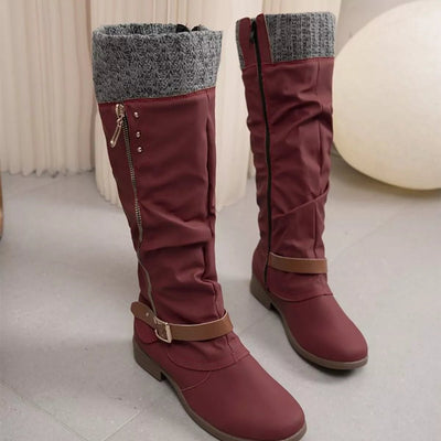 Knee High Slouch Boots with Knit Cuff - Knack'd Up