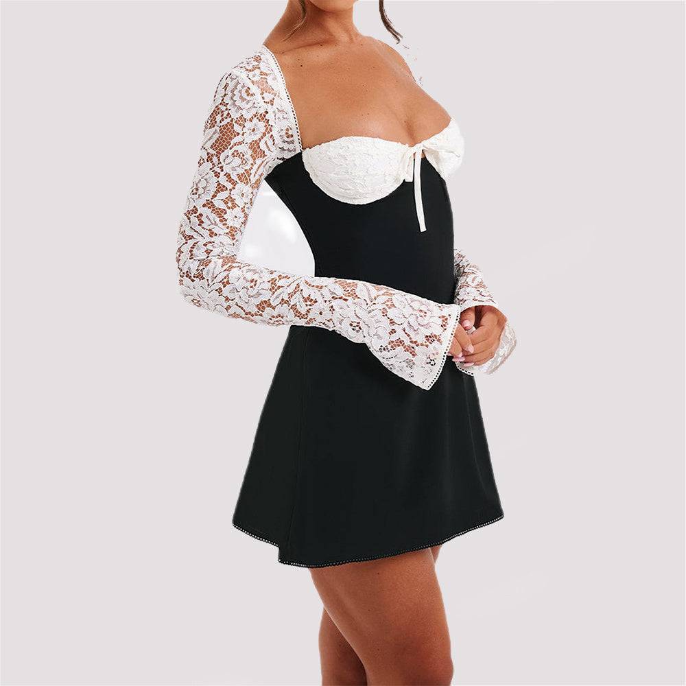 Lace Long Sleeve Dress Fashion Sexy Corset Backless Lace Up Short Dresses Womens Clothing - Knack'd Up