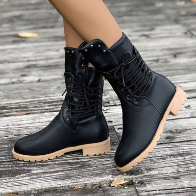 Lace Up Block Heels Boots - Knack'd Up