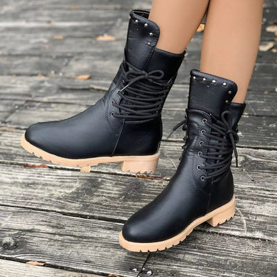 Lace Up Block Heels Boots - Knack'd Up