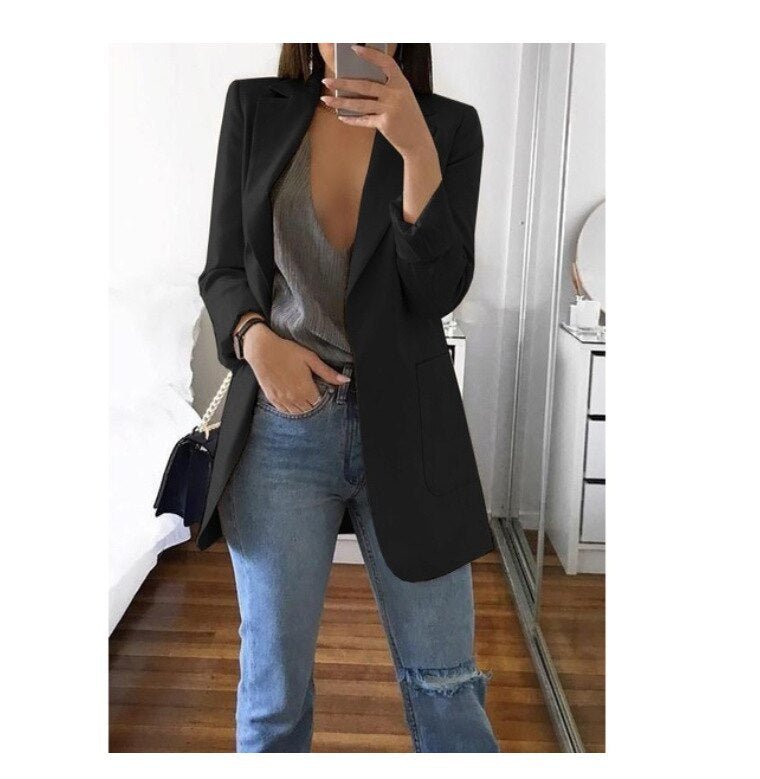 Lapel Slim Cardigan Temperament Blazer – Chic Business Casual Outerwear - Knack'd Up