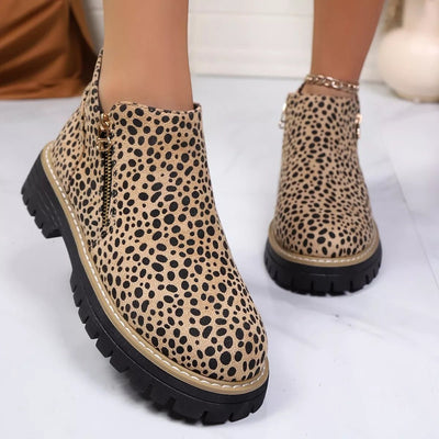 Leopard Print Ankle Boots with Zipper - Knack'd Up