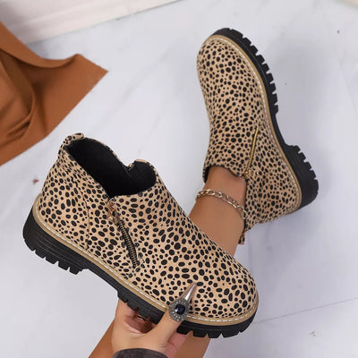 Leopard Print Ankle Boots with Zipper - Knack'd Up