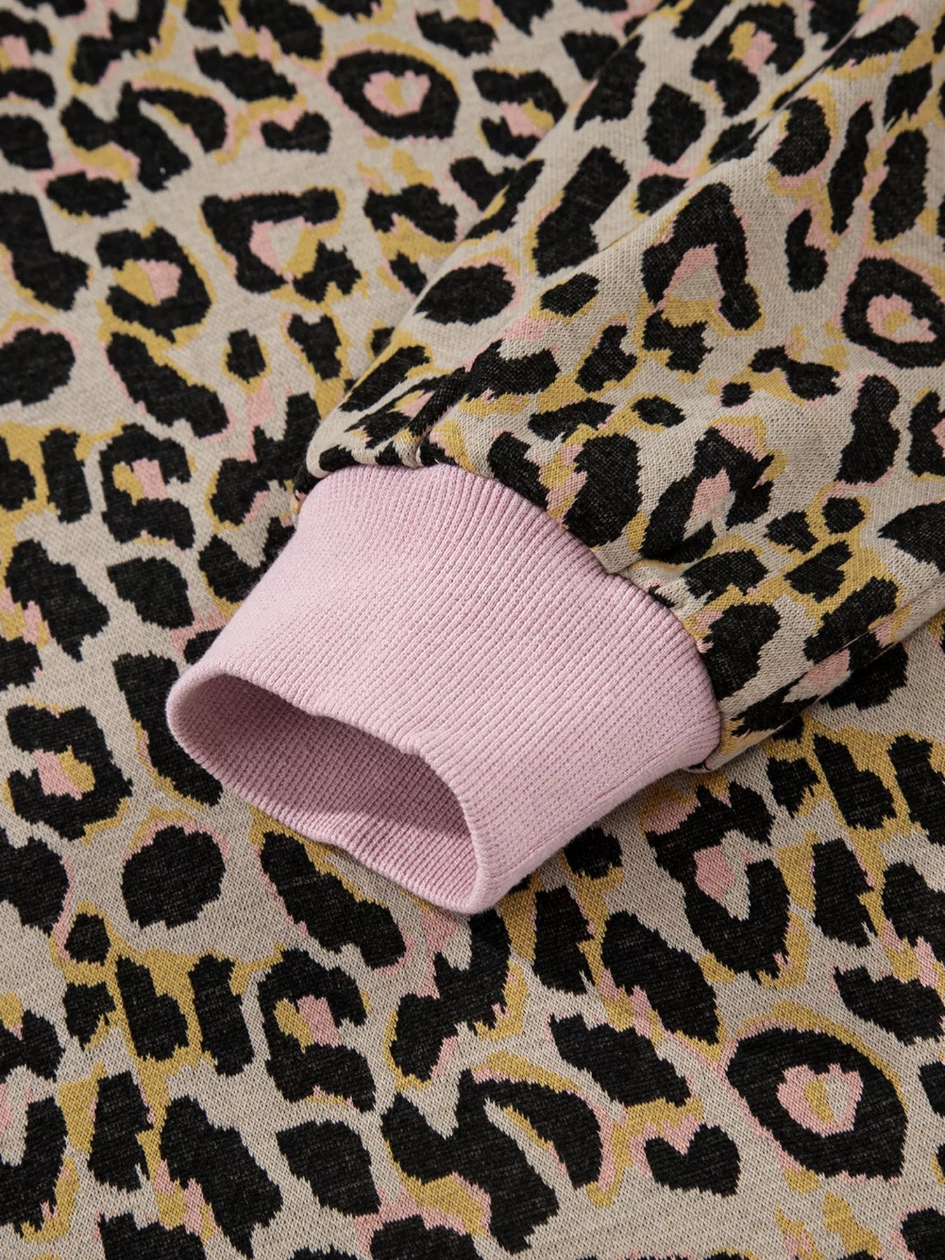 Leopard Print Contrast Edge Long Sleeve Pullover Shorts Set - Knack'd Up