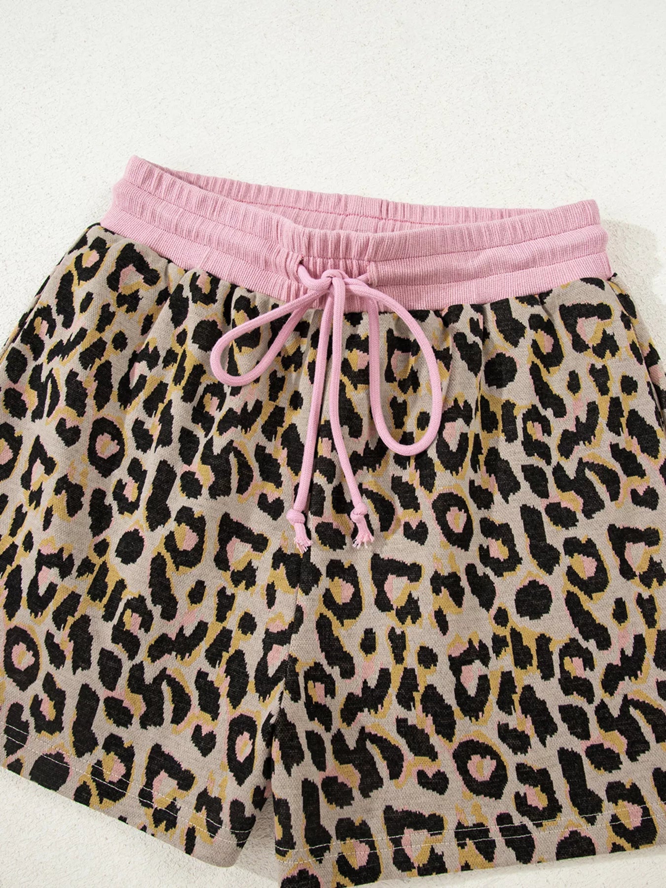 Leopard Print Contrast Edge Long Sleeve Pullover Shorts Set - Knack'd Up