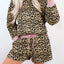 Leopard Print Contrast Edge Long Sleeve Pullover Shorts Set - Knack'd Up