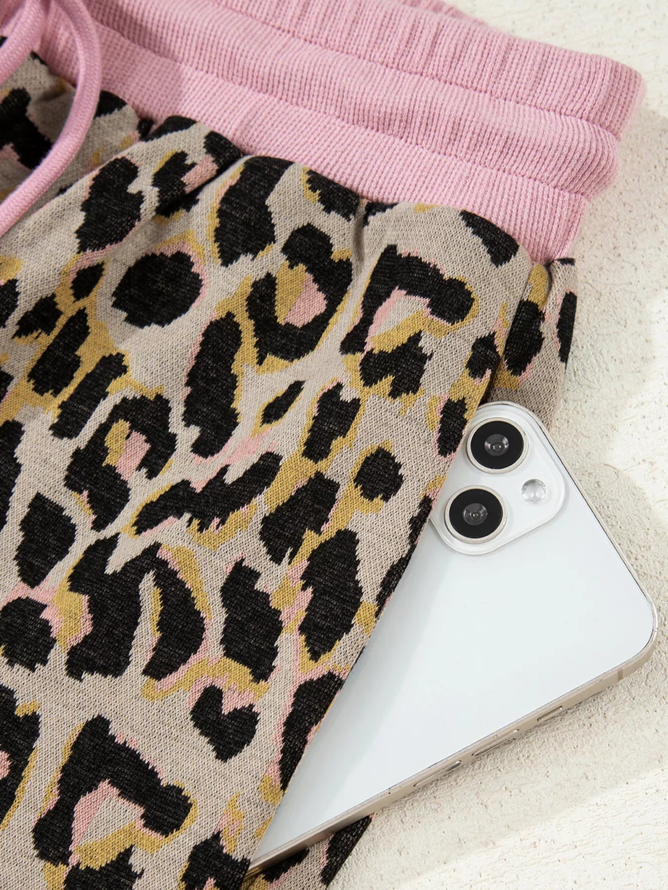 Leopard Print Contrast Edge Long Sleeve Pullover Shorts Set - Knack'd Up