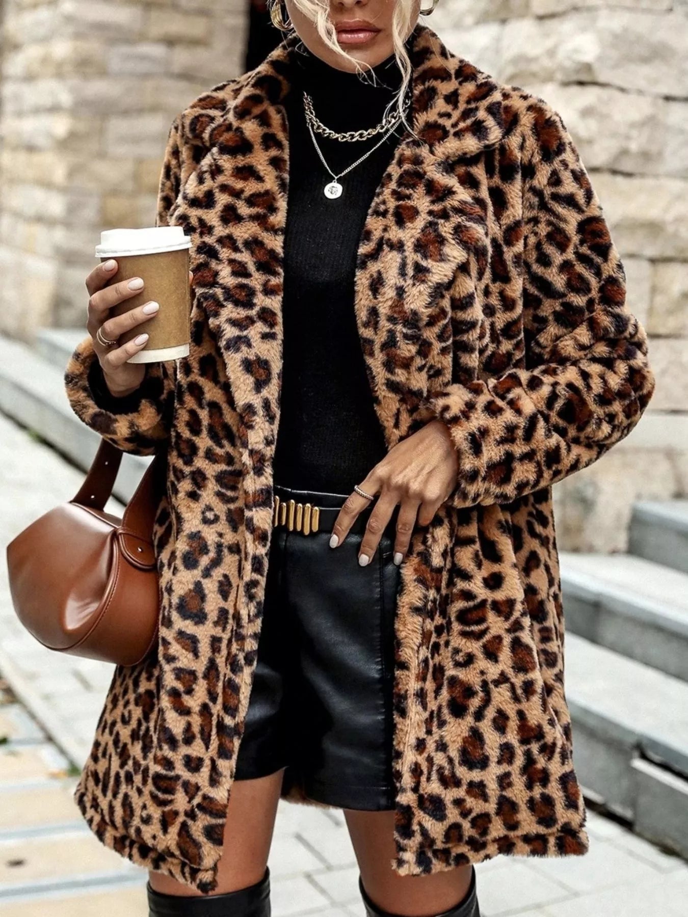 Leopard Print Faux Fur Longline Coat - Knack'd Up