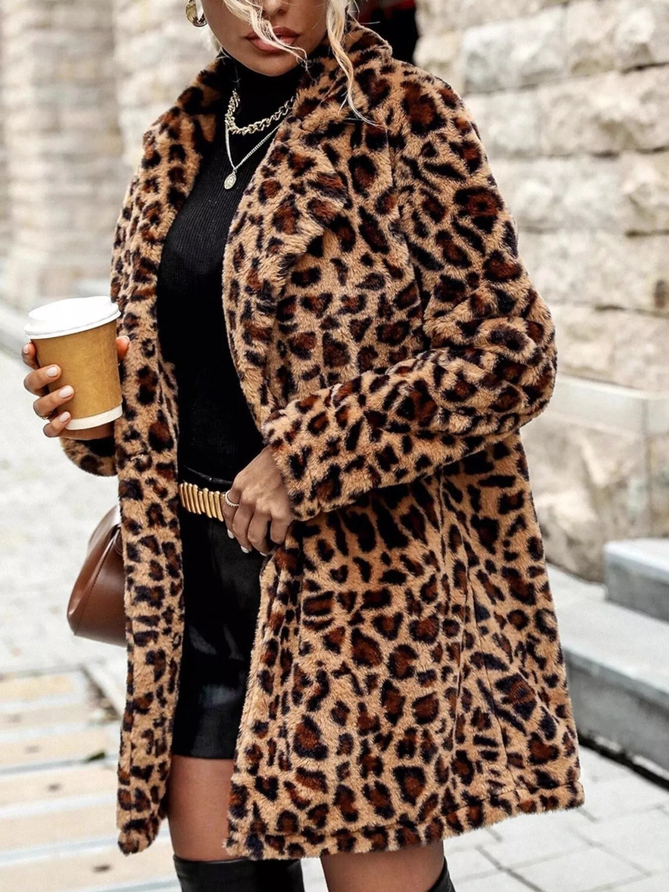 Leopard Print Faux Fur Longline Coat - Knack'd Up