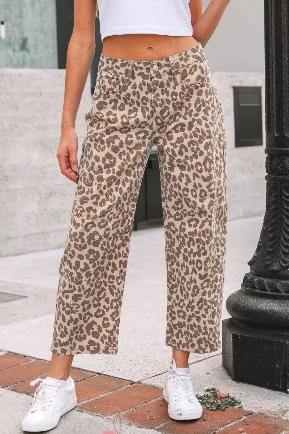 Leopard Print High - Waisted Cropped Jeans - Knack'd Up