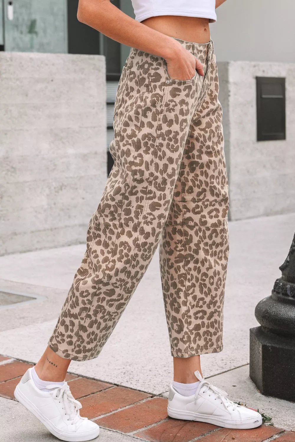Leopard Print High - Waisted Cropped Jeans - Knack'd Up