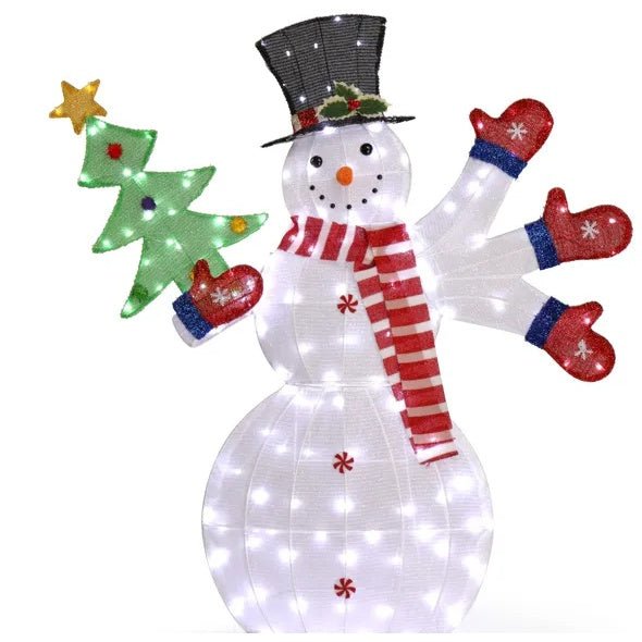 Lighted Snowman Christmas Decoration – Pre - Lit 2D Snowman with 170 Warm White LED Lights for Indoor & Outdoor Display - Knack'd Up