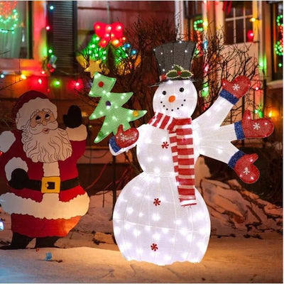 Lighted Snowman Christmas Decoration – Pre - Lit 2D Snowman with 170 Warm White LED Lights for Indoor & Outdoor Display - Knack'd Up